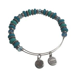 Alex And Ani Energy Vintage Bracelet Blue Beads Silver Charms Infused Technology